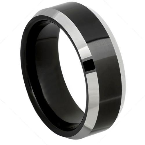 Black IP Plated Center High Polished Steel Color Beveled Edge - 8MM Band