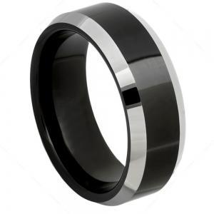 Black IP Plated Center High Polished Steel Color Beveled Edge - 8MM Band