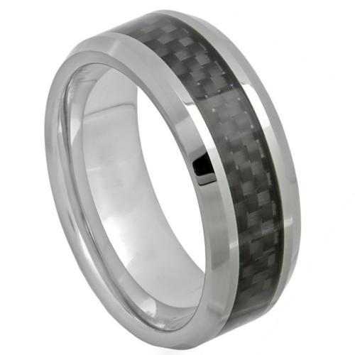 High Polish with Black Carbon Fiber Inlay - 8MM Band