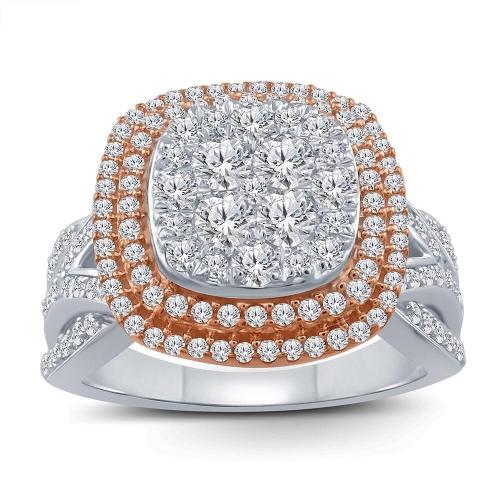Ultimate Value® Cushion Cluster Double Halo Triple Split Shank Diamond Engagement Ring - 1 Ct. T.w. in 10K White Rose Gold