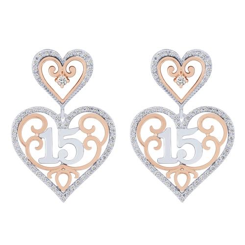 Sweet 15® Double Heart Quinceanera Studs - 0.50 Ct. T.w. in 14K White Rose Gold