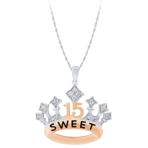 Sweet 15® Princess Crown Quinceanera Pendant - 0.25 Ct. T.w. in 14K White Rose  Gold