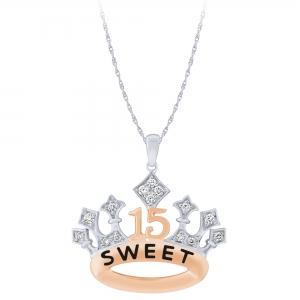 Sweet 15® Princess Crown Quinceanera Pendant - 0.25 Ct. T.w. in 14K White Rose  Gold