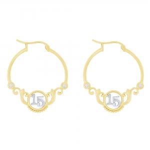 Sweet 15® Scrollwork Quinceanera Latch Back Hoops - 0.10 Ct. T.w. in 14K Yellow White Gold