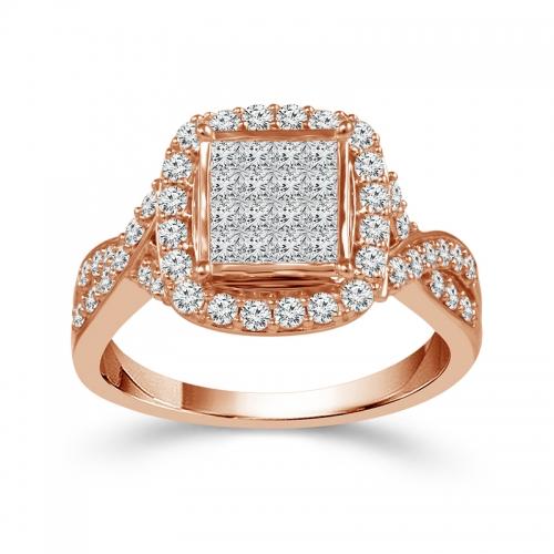 Ultimate Value® Composite Cluster Halo Diamond Twist Shank Engagement Ring - 1 Ct. T.w. in 10K Rose Gold