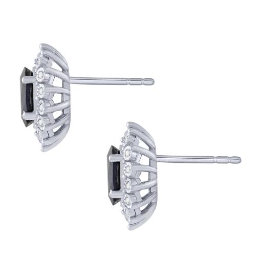 Oval Sapphire Starburst Halo Diamond Screw Studs - 1.80 Ct. T.w. in 14K White Gold