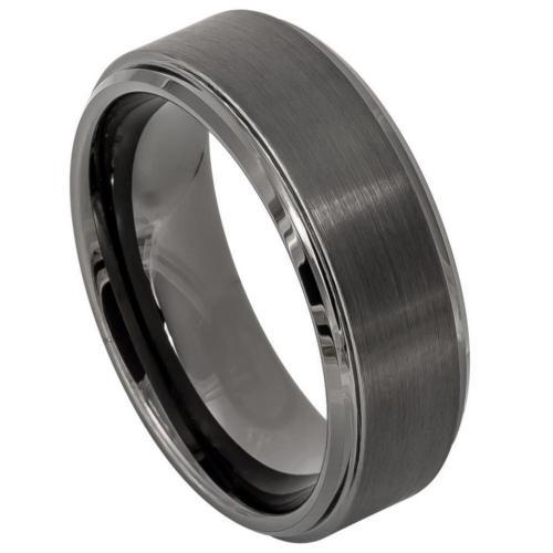 Gun Metal IP Plated Brushed Center High Polish Stepped Edge 8MM Band