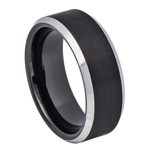 Black IP Plated Brushed Center Beveled Edge - 8MM Band