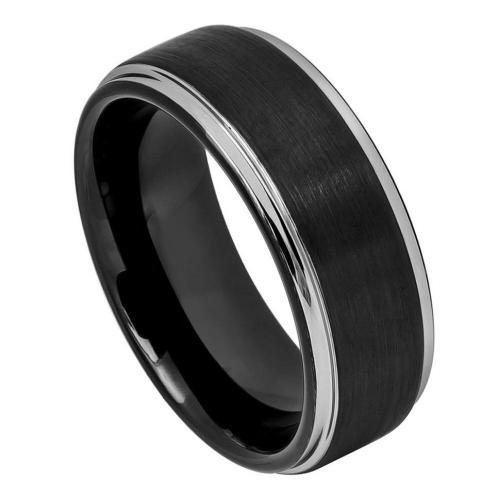 Two-tone Black IP Brushed Center & Steel Color Stepped Edge - 8MM Band