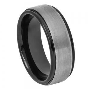 Black IP & Gun Metal Brushed Center Stepped Edge - 8MM Band