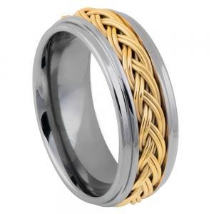 Step Edge with Yellow Gold IP Plated Double Braid Inlay - 8MM Band