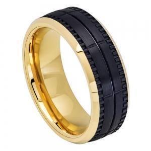 Two-tone Yellow IP Inside & Black IP Outside Brushed Grooved - 8MM Band