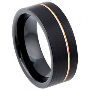 Black IP Plated with Off Center Rose Gold Plated Groove - 8MM Band