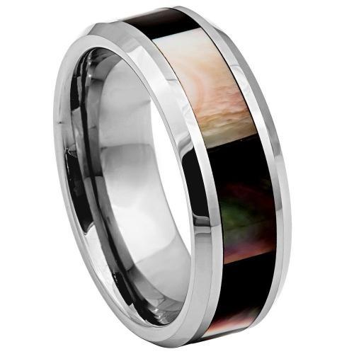 Natural Dark Mother of Pearl Inlay Beveled Edge - 8MM Band
