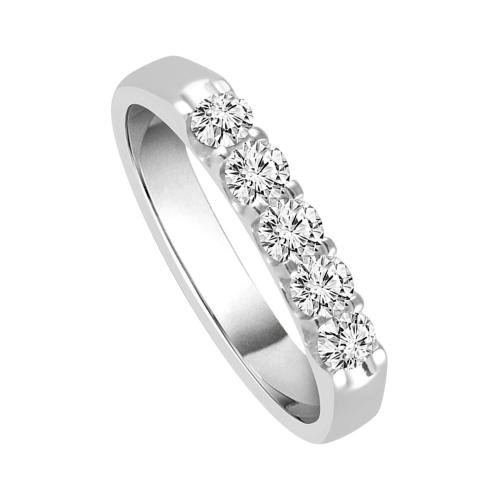 1/2 Ct. T.w. Diamond Round 5-stone Prong Set Wedding Band In 14Kt White Gold