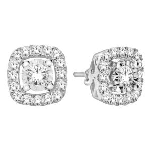Ultimate Value® Cushion Halo Diamond Screw Studs - 1 Ct. T.w. in 10K White Gold