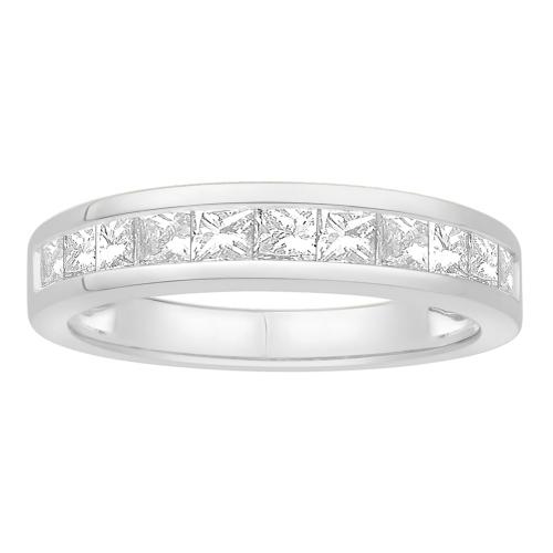 1 Ct. T.w. Diamond 11-stone Princess Channel Wedding Band In 14Kt White Gold
