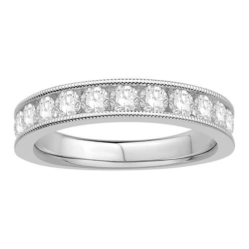 1 Ct. T.w. Diamond Round Milgrain Wedding Band In 14Kt White Gold