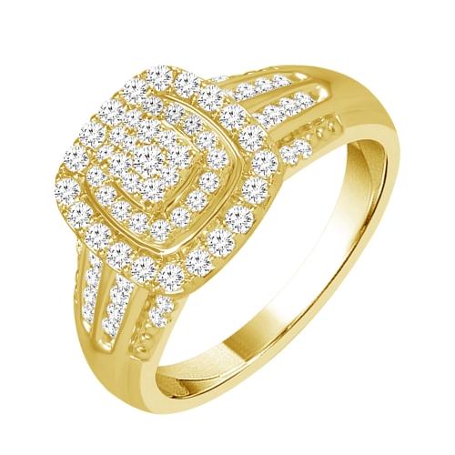 Ultimate Value® Cushion Double Halo Cluster Diamond Ring - 0.50 Ct. T.w. in 10K Yellow Gold