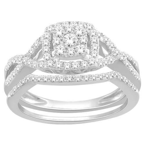 Everlasting Love® Cluster Halo Split Shank Diamond Bridal Ring Set - 1 Ct. T.w. in 14K White Gold