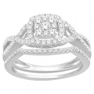 Everlasting Love® Cluster Halo Split Shank Diamond Bridal Ring Set - 1 Ct. T.w. in 14K White Gold