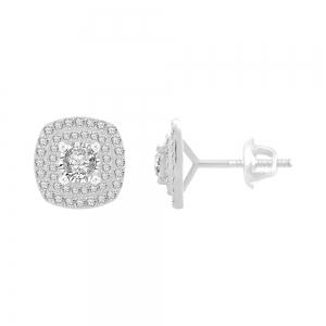 Everlasting Love® Cushion Halo Diamond Screw Studs - 1 Ct. T.w. in 14K White Gold