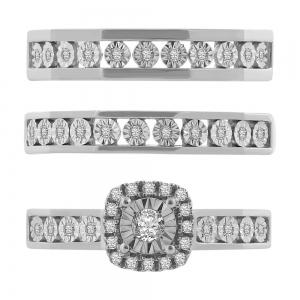 0.38 Ct. T.w. Diamond Trio Bridal Ring Set In 14Kt White Gold