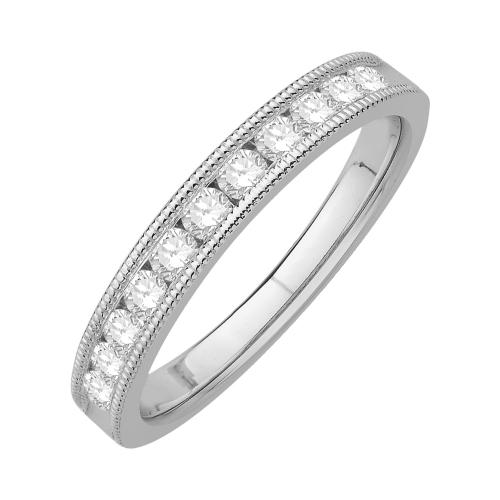 1/2 Ct. T.w. Diamond Round 11-stone Milgrain Wedding Band In 14Kt White Gold