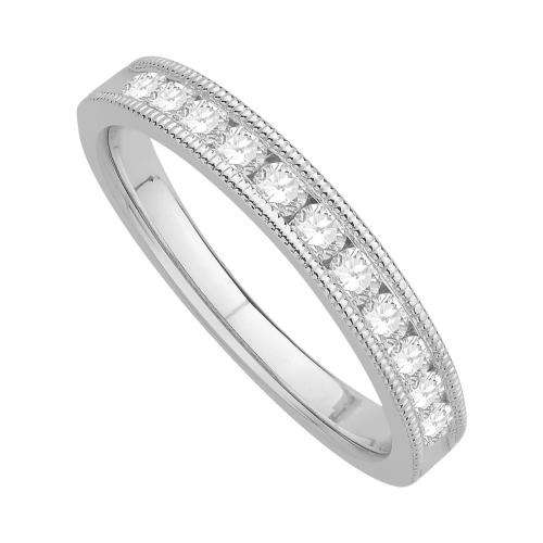 1/2 Ct. T.w. Diamond Round 11-stone Milgrain Wedding Band In 14Kt White Gold