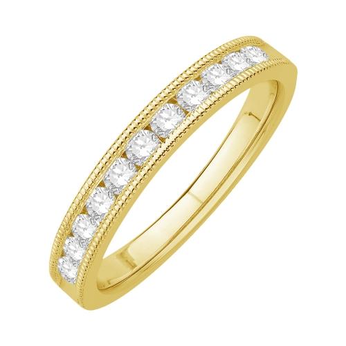 1/2 Ct. T.w. Diamond Round 11-stone Milgrain Wedding Band In 14Kt Yellow Gold