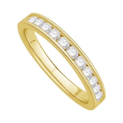 1/2 Ct. T.w. Diamond Round 11-stone Milgrain Wedding Band In 14Kt Yellow Gold
