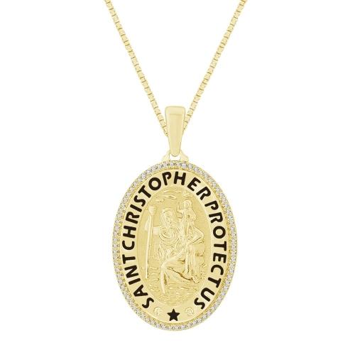 1/4 Ct. T.w. Diamond Saint Christopher Pendant In 14Kt Yellow Gold