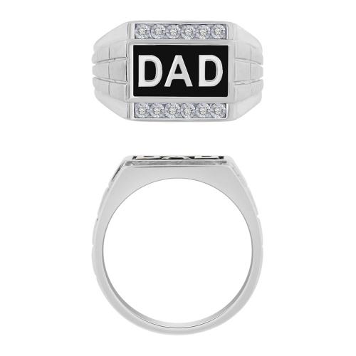 0.08 Ct. T.w. Diamond 'Dad' Signet Men Ring - In 10Kt White Gold