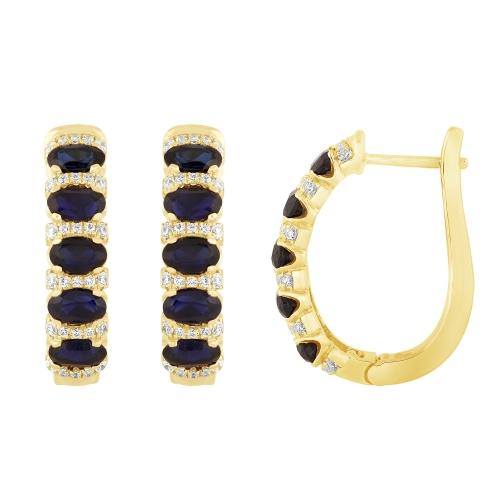 Sapphire Ladder Diamond Huggie Hoops - 0.40 Ct. T.w. in 10K Yellow Gold