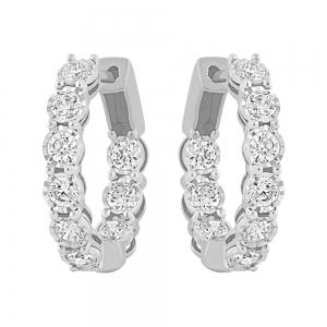 1 Ct. T.w. Diamond Round Inside Out Huggie Hoop Earrings In 14kt White Gold