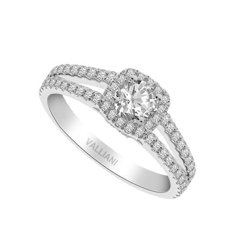 Diani® 2-row Cushion Halo Bridal Ring - 1 Ct. T.w. in 14K White Gold