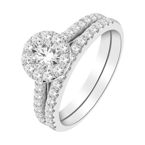Diani® Round Halo Diamond Bridal Ring Set - 1 Ct. T.w. in 14K White Gold