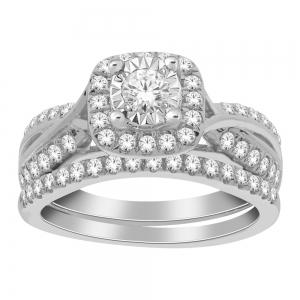 Diani® Cushion Halo Bridal Ring Set - 1 Ct. T.w. in 14K White Gold