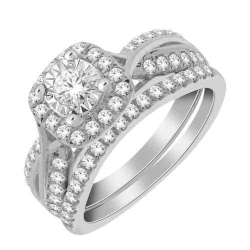 Diani® Cushion Halo Bridal Ring Set - 1 Ct. T.w. in 14K White Gold