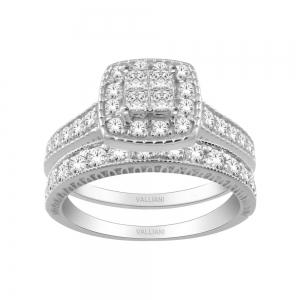Everlasting Love® Cushion Cluster Halo Diamond Bridal Set - 1.75 Ct. T.w. in 14K White Gold