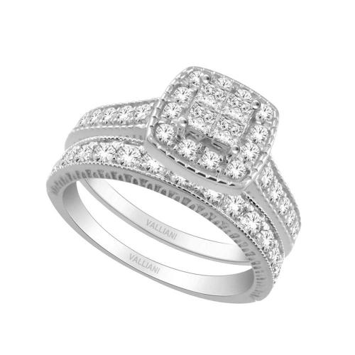 Everlasting Love® Cushion Cluster Halo Diamond Bridal Set - 1.75 Ct. T.w. in 14K White Gold