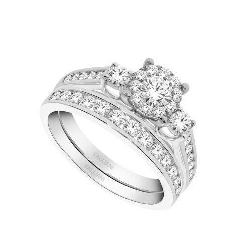 Diani® 3-stone Halo Bridal Ring Set - 1 Ct. T.w. in 14K White Gold