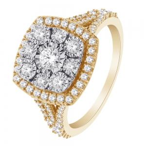 Ultimate Value® Cluster-set Halo 3-row Shank Diamond Ring - 0.75 Ct. T.w. in 10K Yellow Gold