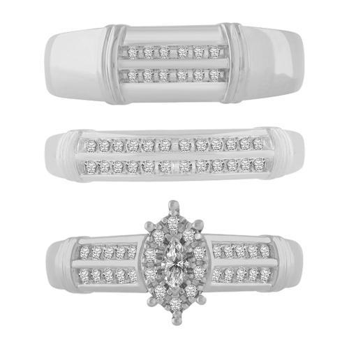 0.4 Ct. T.w. Diamond Trio Bridal Ring Set In 14Kt White Gold