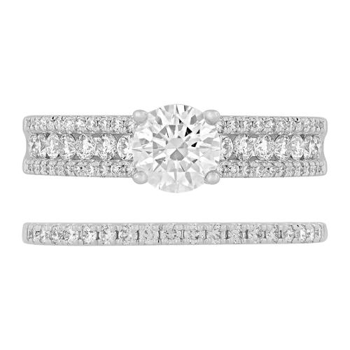 Diani® 2-row Semi-mount Engagement Ring Set- 0.75 Ct. T.w. in 14K White Gold
