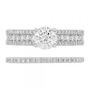 Diani® 2-row Semi-mount Engagement Ring Set- 0.75 Ct. T.w. in 14K White Gold