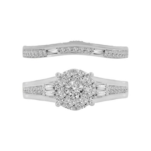 Diani® Cluster with Baguette Accents Bridal Ring Set - 1 Ct. T.w. in 14K White Gold