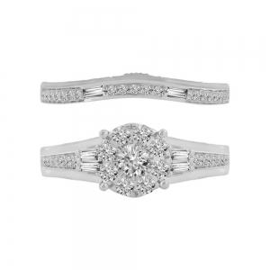 Diani® Cluster with Baguette Accents Bridal Ring Set - 1 Ct. T.w. in 14K White Gold