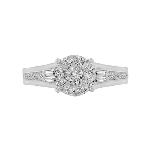 Diani® Cluster with Baguette Accents Bridal Ring Set - 1 Ct. T.w. in 14K White Gold
