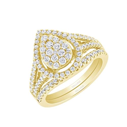 Everlasting Love® Pear-Shaped Composite Halo Diamond Ring Set - 1 Ct. T.w. in 14K Yellow Gold